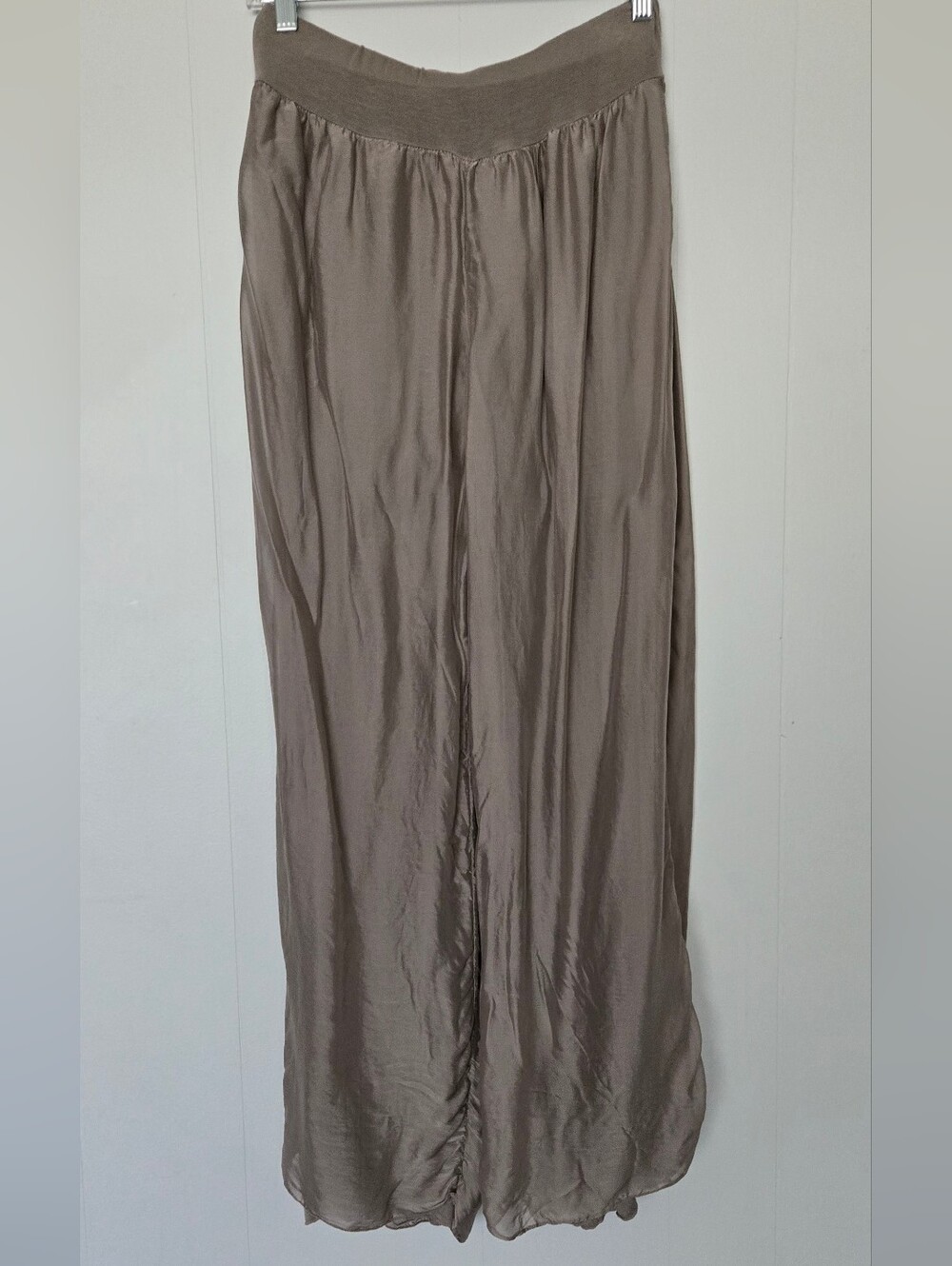 Wide-Leg Satin Pants in Taupe - Relaxed Silhouette